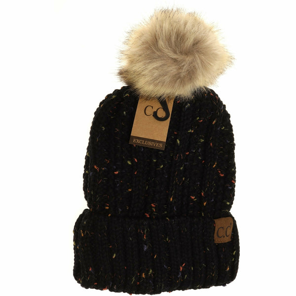 CC Beanie Ready Ship Lined Pom Hat - Black