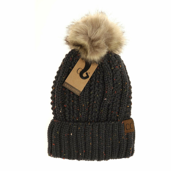 CC Beanie Ready Ship Lined Pom Hat - Dark Grey