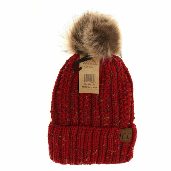 CC Beanie Ready Ship Lined Pom Hat - Red