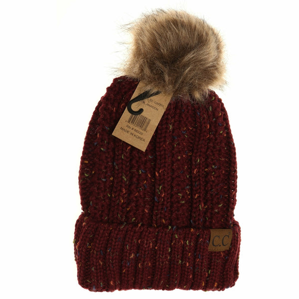 CC Beanie Ready Ship Lined Pom Hat - Maroon