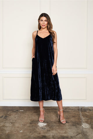Ready to Ship Crushed Velvet Dress - Navy
