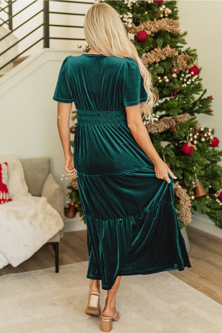 Ready to Ship Green Velvet Midi Dress