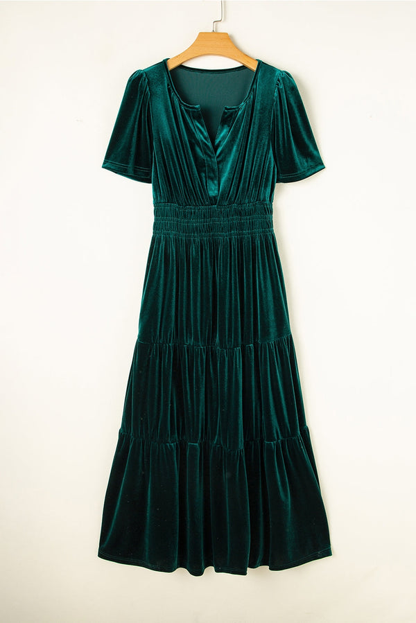 Ready to Ship Green Velvet Midi Dress