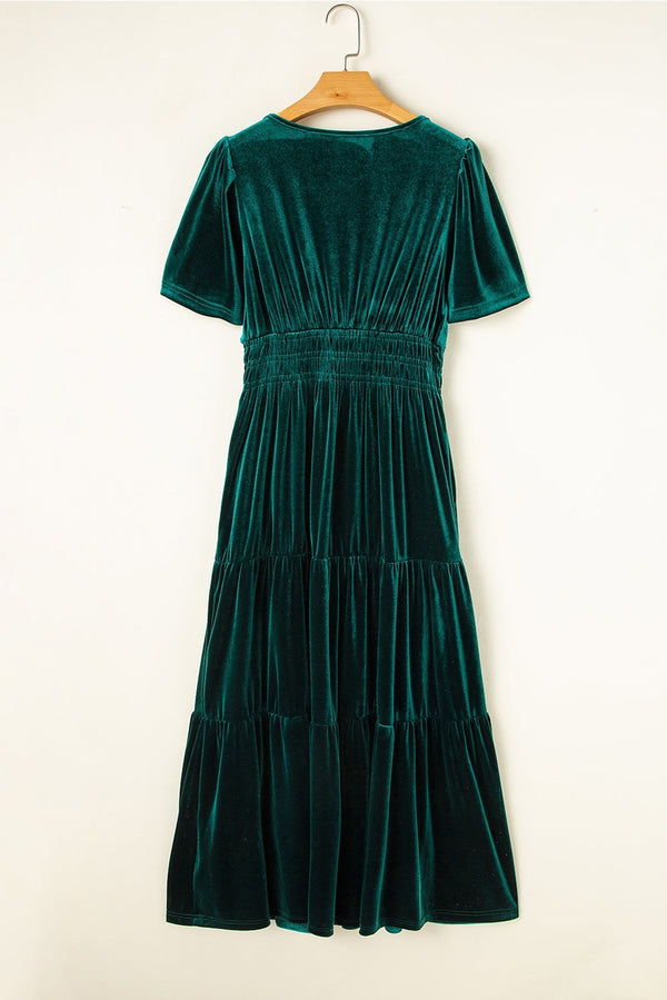 Ready to Ship Green Velvet Midi Dress
