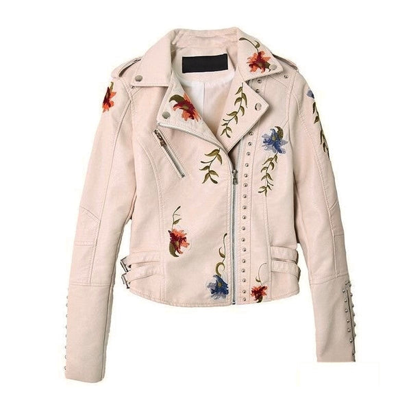 Ready to Ship Embroidered Motorcycle Jacket - Cream