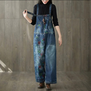 Ready to Ship Denim Floral Overalls