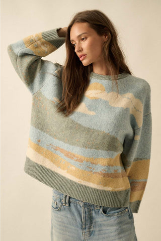 Ready to Ship Beach Landscape Jacquard Sweater