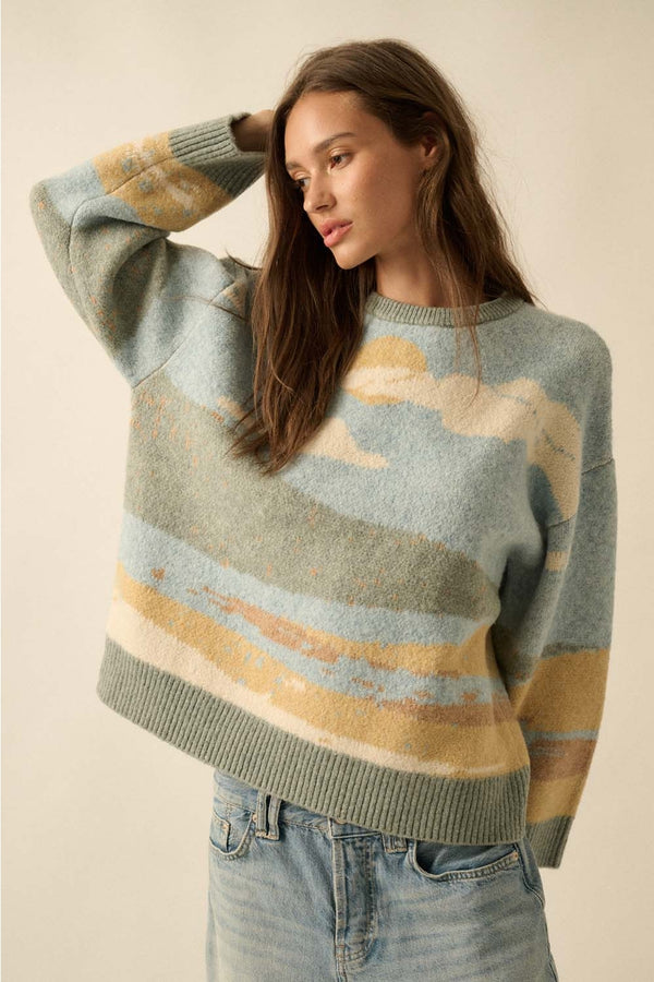 Ready to Ship Beach Landscape Jacquard Sweater