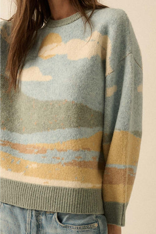 Ready to Ship Beach Landscape Jacquard Sweater