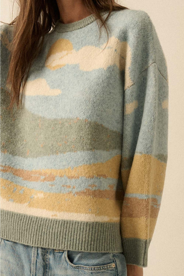 Ready to Ship Beach Landscape Jacquard Sweater