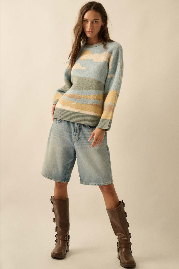 Ready to Ship Beach Landscape Jacquard Sweater