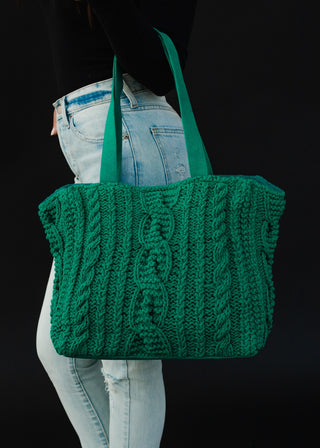 Panache Ready to Ship Cable Knit Tote Bag - Emerald