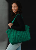 Panache Ready to Ship Cable Knit Tote Bag - Emerald