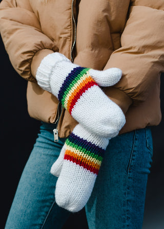 Panache Ready to Ship Mittens - White & Rainbow