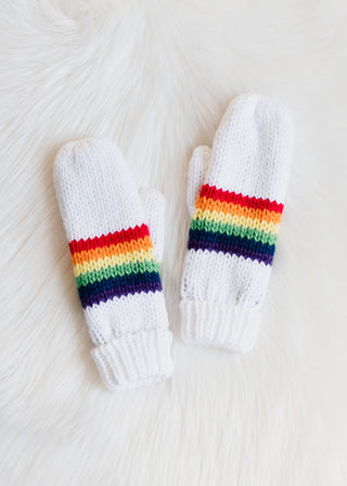 Panache Ready to Ship Mittens - White & Rainbow