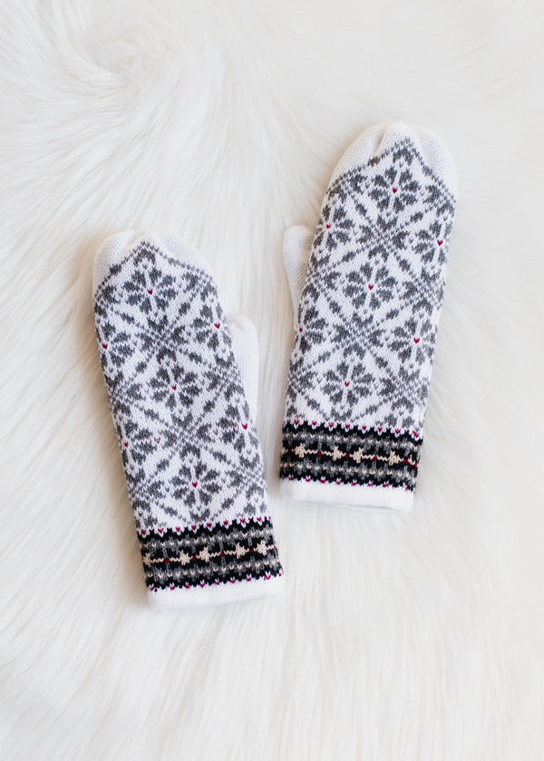 Panache Ready to Ship Mittens - White Snowflakes