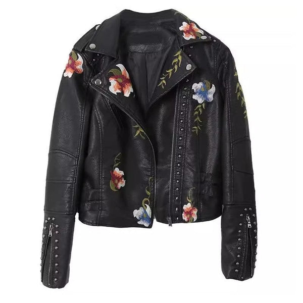 Ready to Ship Embroidered Motorcycle Jacket - Black