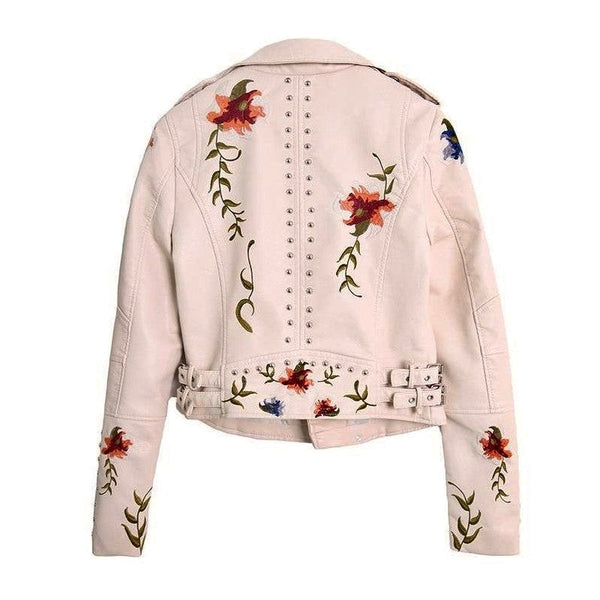 Ready to Ship Embroidered Motorcycle Jacket - Cream