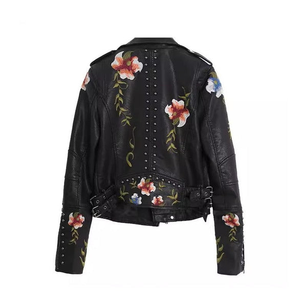Ready to Ship Embroidered Motorcycle Jacket - Black