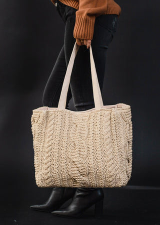Panache Ready to Ship Cable Knit Tote Bag - Tan