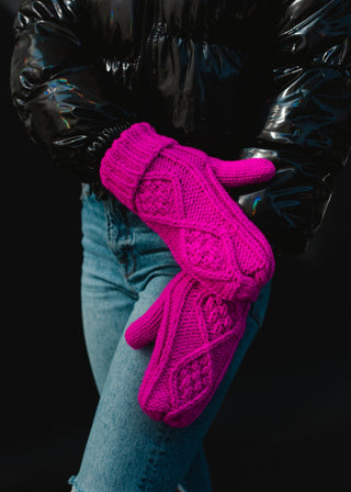 Ready to Ship Bright Pink Knit Mittens - Northern Ice and Dance
