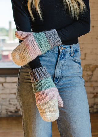 Ready to Ship Pastel Stripe Knit Mittens - Northern Ice and Dance