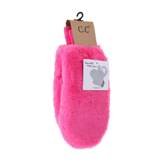 CC Beanie Ready to Ship Furry Convertible Mittens - Hot Pink