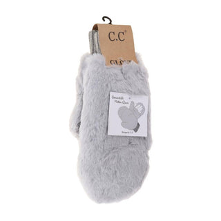 CC Beanie Ready to Ship Furry Convertible Mittens - Light Grey