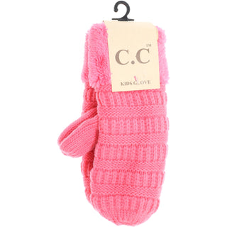 CC Beanie Ready to Ship Kids Fuzzy Lined Mittens - Candy Pink