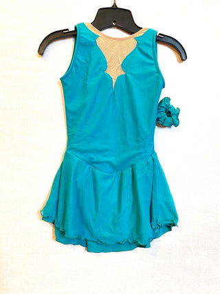 Solitaire Ready to Ship Fancy Cutwork Unbeaded Skating Dress - Teal