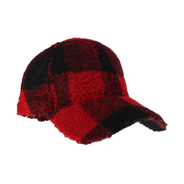 CC Beanie Ready Ship Sherpa Ball Cap - Red Plaid