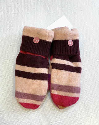 Made Again Upcycled Sweater Mittens - Brown Stripe - Northern Ice and Dance
