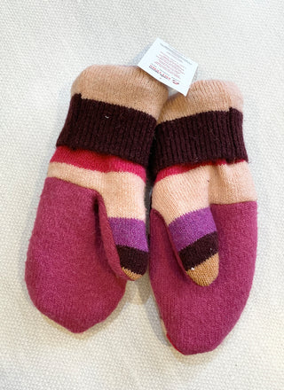Made Again Upcycled Sweater Mittens - Brown Stripe - Northern Ice and Dance