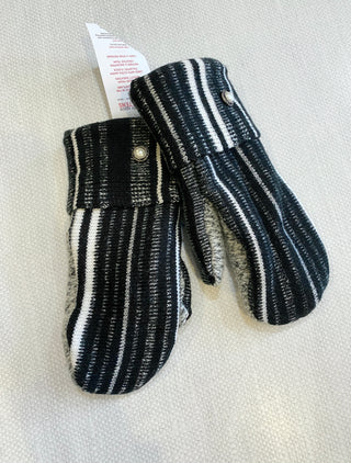 Made Again Upcycled Sweater Mittens - Black Stripe - Northern Ice and Dance