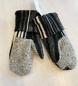 Made Again Upcycled Sweater Mittens - Black Stripe - Northern Ice and Dance