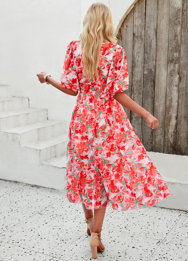 ePretty Ready to Ship Red Floral Midi Dress