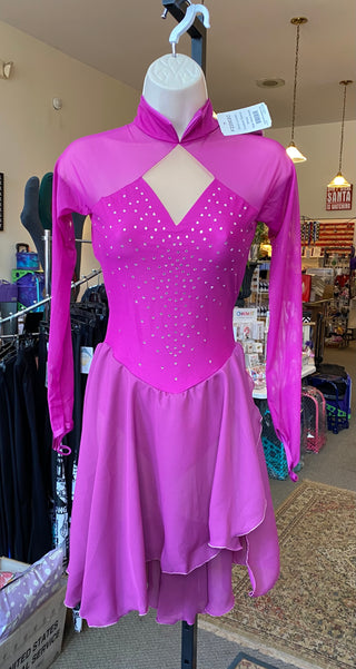 Solitaire Ready to Ship Magenta Beaded Skating Dress