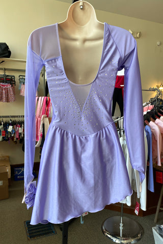 Solitaire Ready to Ship Asymmetrical Unbeaded Skating Dress - Lavendar