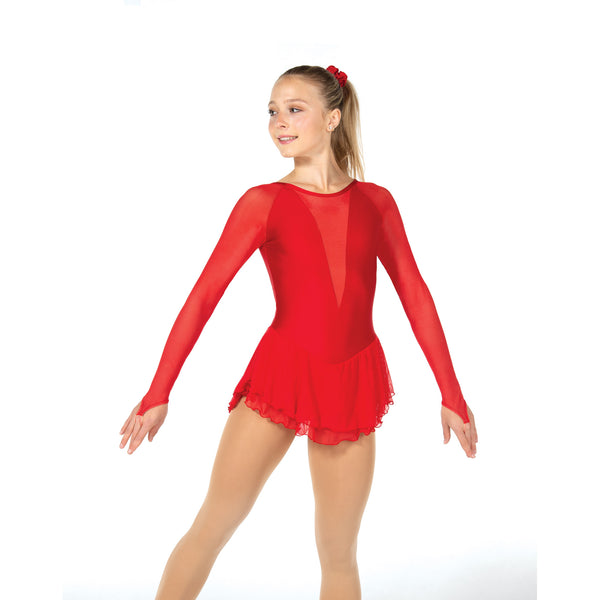 Solitaire Deep V Unbeaded Skating Dress - Red