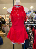 Solitaire Ready to Ship Mesh Keyhole Beaded Skating Dress - Red