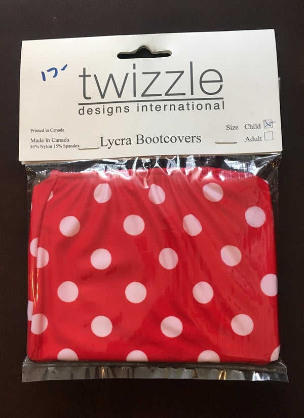 Twizzle Ready to Ship Boot Covers - Youth Red-White Dots
